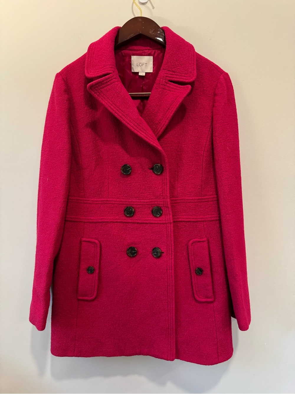 LOFT Raspberry Pink Wool Blend Double-Breasted
Peacoat - Size 8